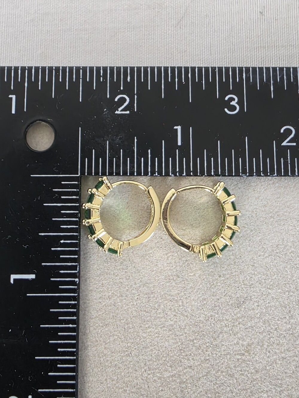 14K Gold Filled Emerald Green Baguette Huggie Hoop Earrings - Picture 7 of 7